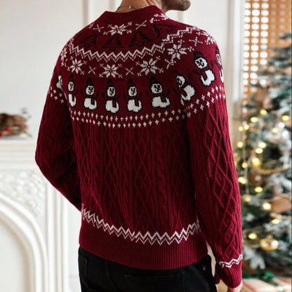 fasic Christmas Retro Round-neck Cable Knit Sweater