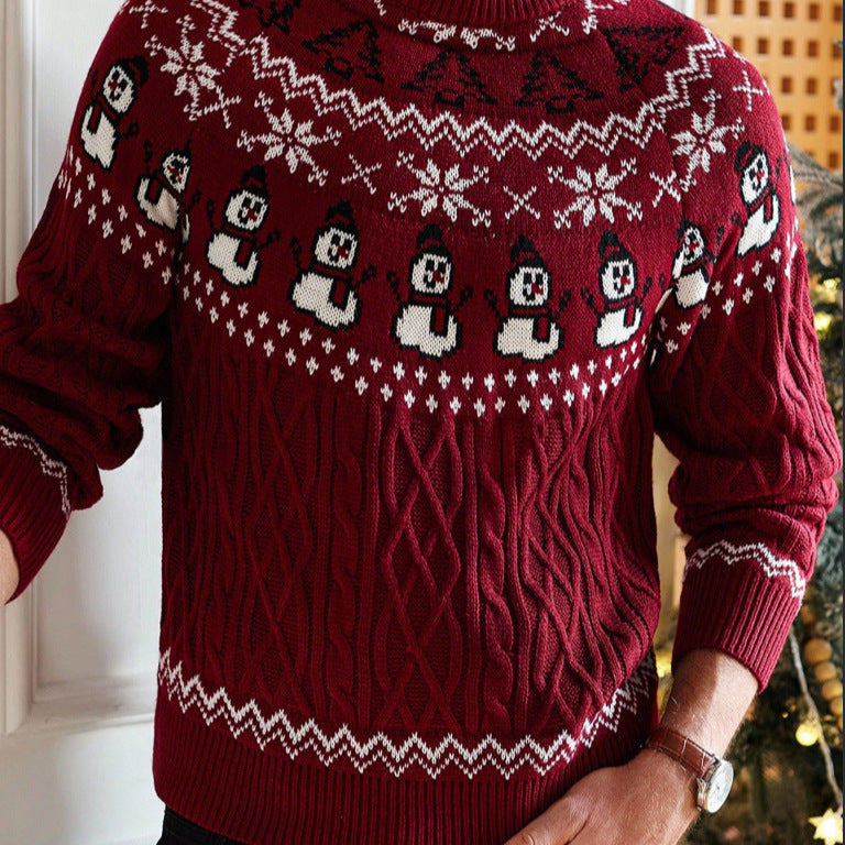 fasic Christmas Retro Round-neck Cable Knit Sweater