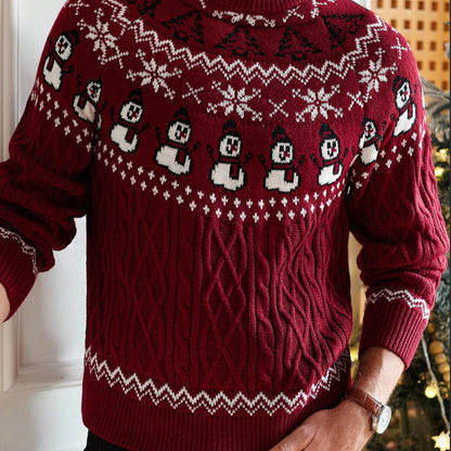 fasic Christmas Retro Round-neck Cable Knit Sweater